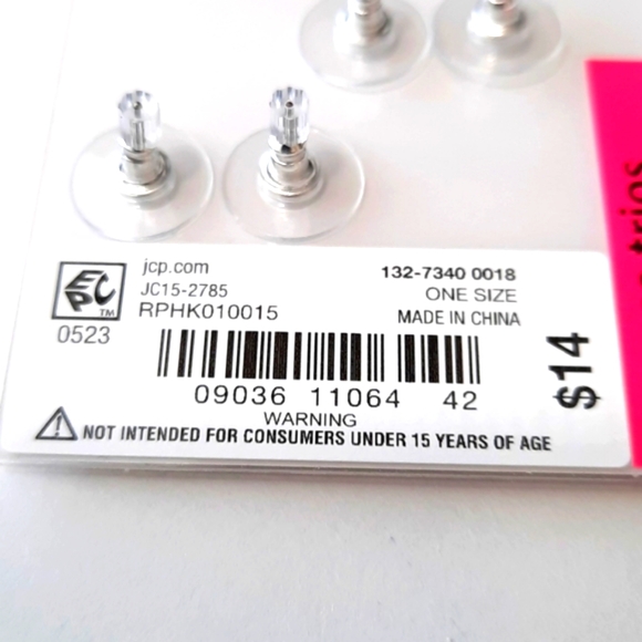 MIXIT Cubic Zirconia Hypoallergenic set of 3 Stud Earrings - Picture 4 of 4